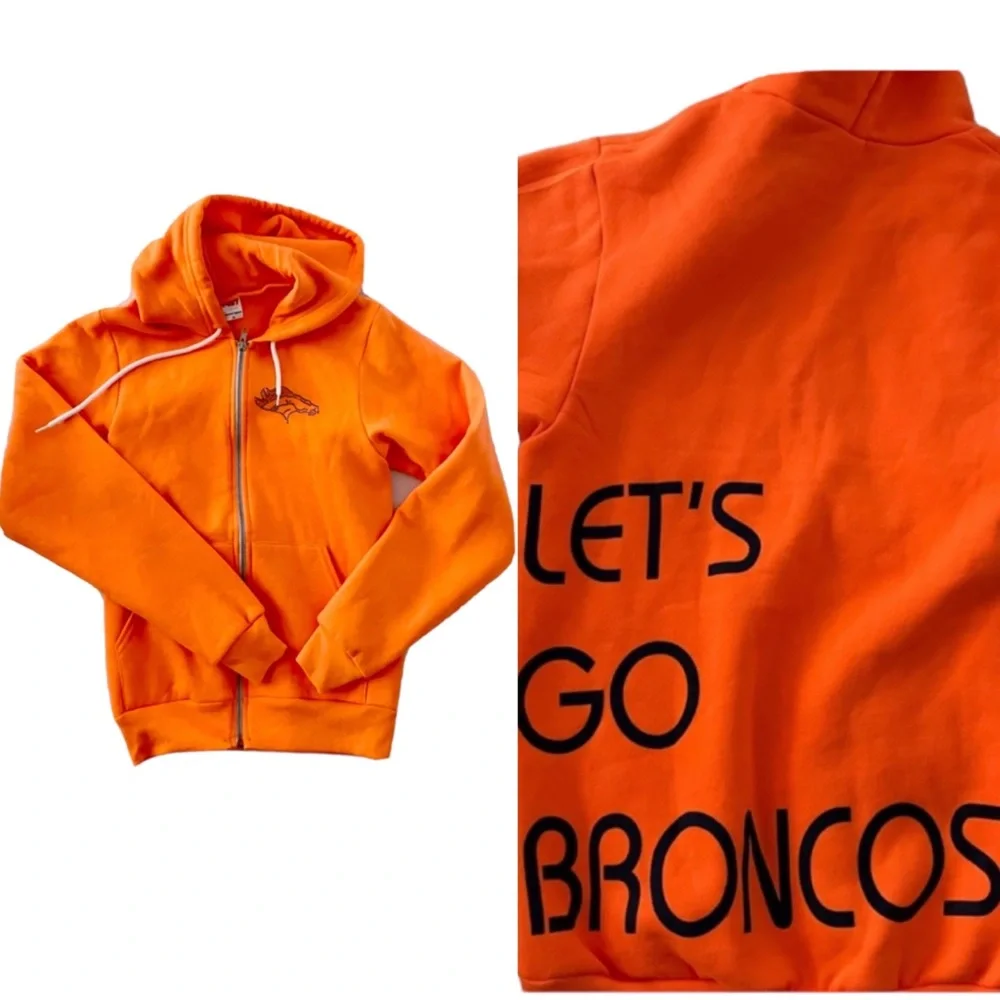 Denver Broncos Orange Rhinestoned Handmade  Zip Up Hoodie Sweatshirt NWOT - Picture 8 of 8
